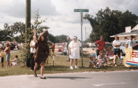 Carla Hemphill in a roach suit during a parade on Atlantic Avenue in Interlachen, FL.